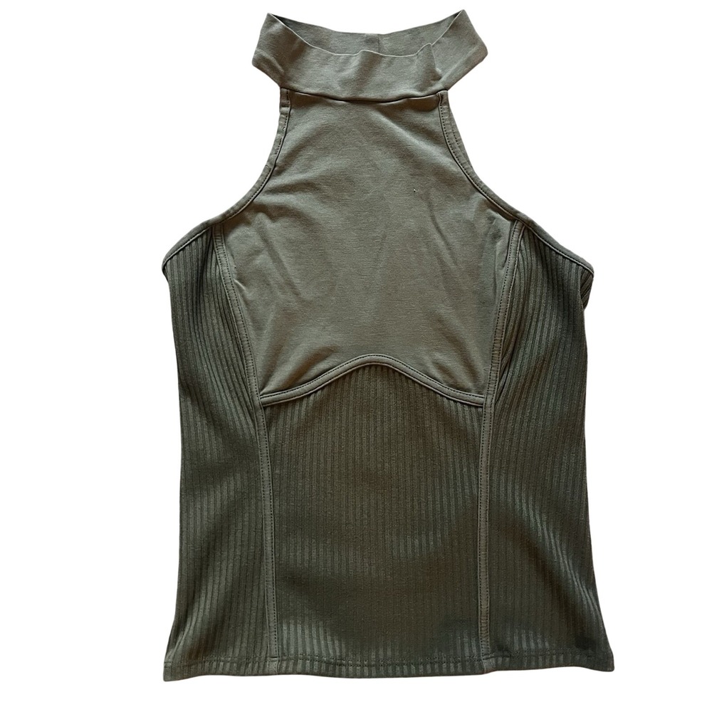 Guess Halter Top Women's Small Camryn Rib‎ Mix Army Green